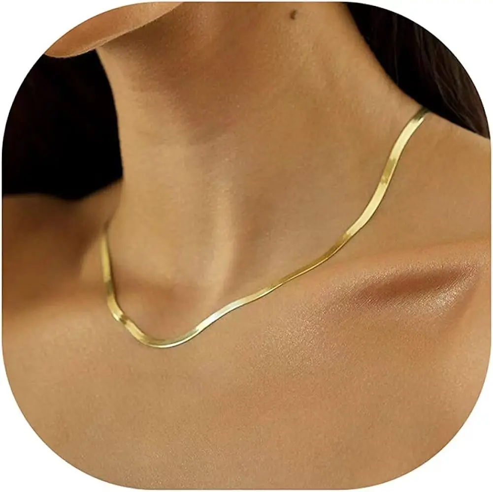 14K Gold Plated Herringbone Snake Chain Necklace