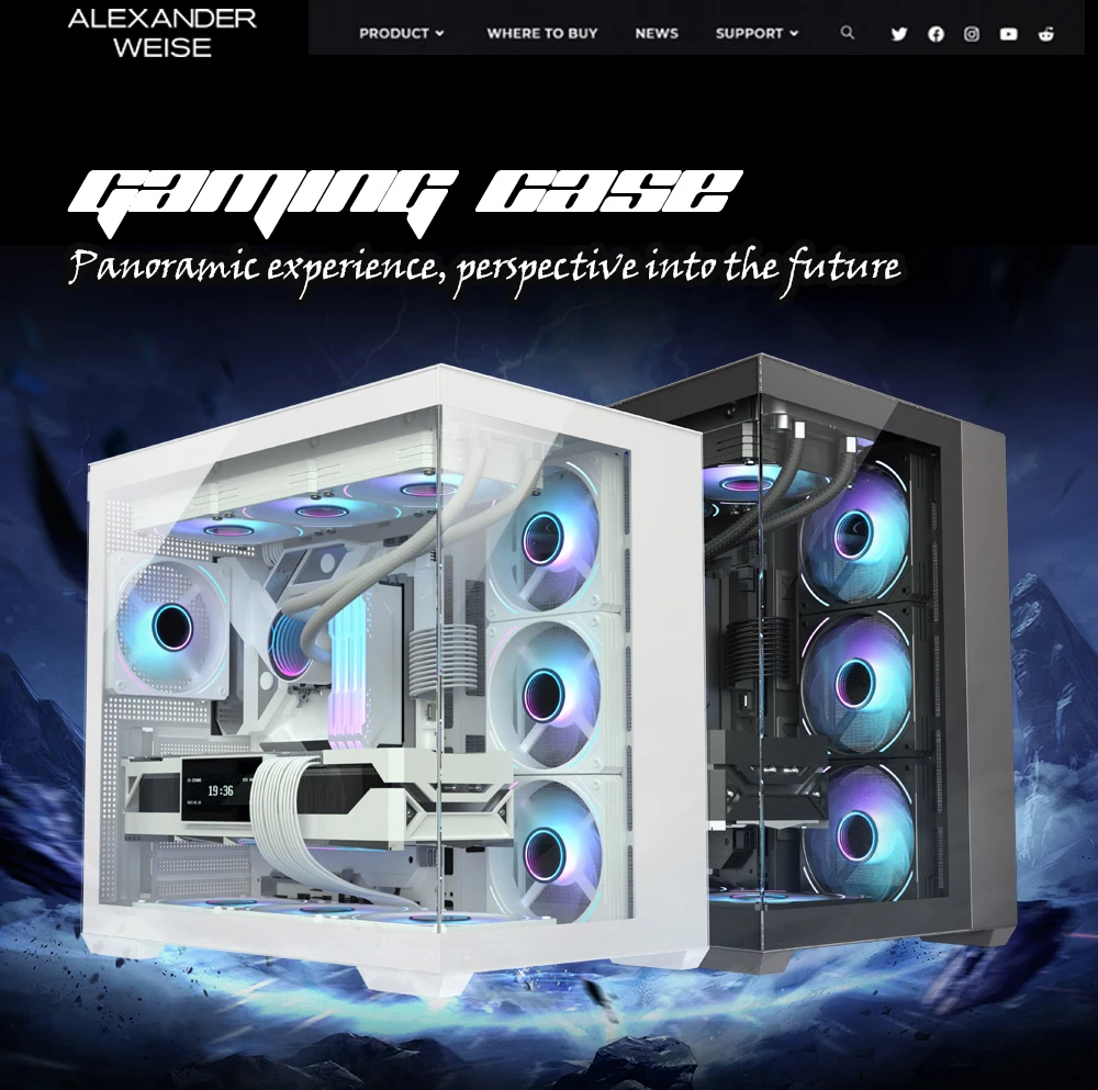 Back-Connect Fishtank Design Micro ATX Gaming PC Case - Full View ...