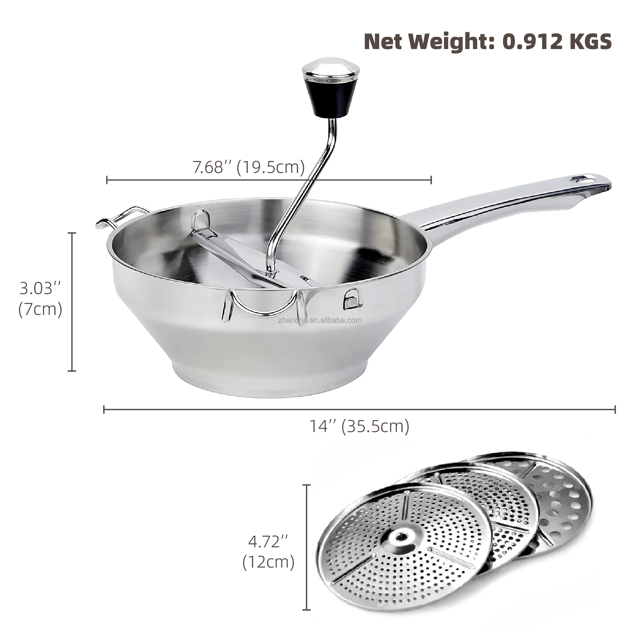 Stainless Steel Hand Crack Vegetables Mill Grinding Mushed Potato and Salad