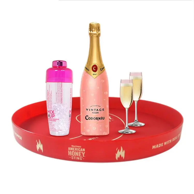 Promotional Round Waiter Plastic bar Serving Tray Beer Drinks Trays bar Pub Custom Plastic Wooden Metal Tray