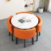 Imitation marble round table + orange leather chairs-1 table-4 c