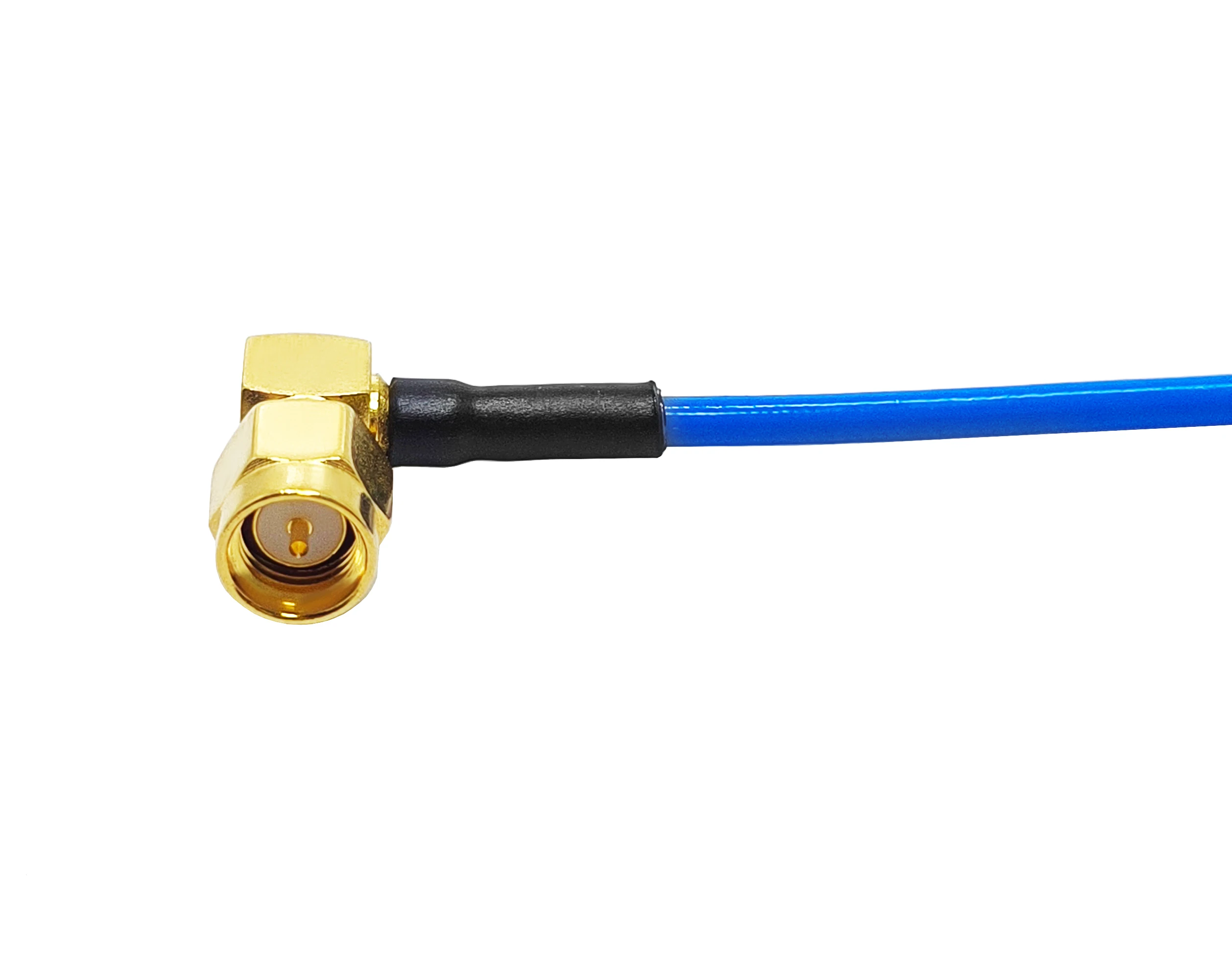 HF-Kabelbaugruppe, Länge 15 cm, SS402-Koaxialkabel mit N-Kupplungsstecker (KF) und 25,4-mm-Flansch mit vier Bohrungen zu SMA-JW-Stecker-Stift im rechten Winkel