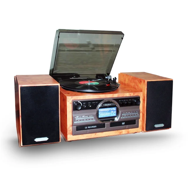 Retro Wooden AM FM Radio with CD/DVD Player & Turntable