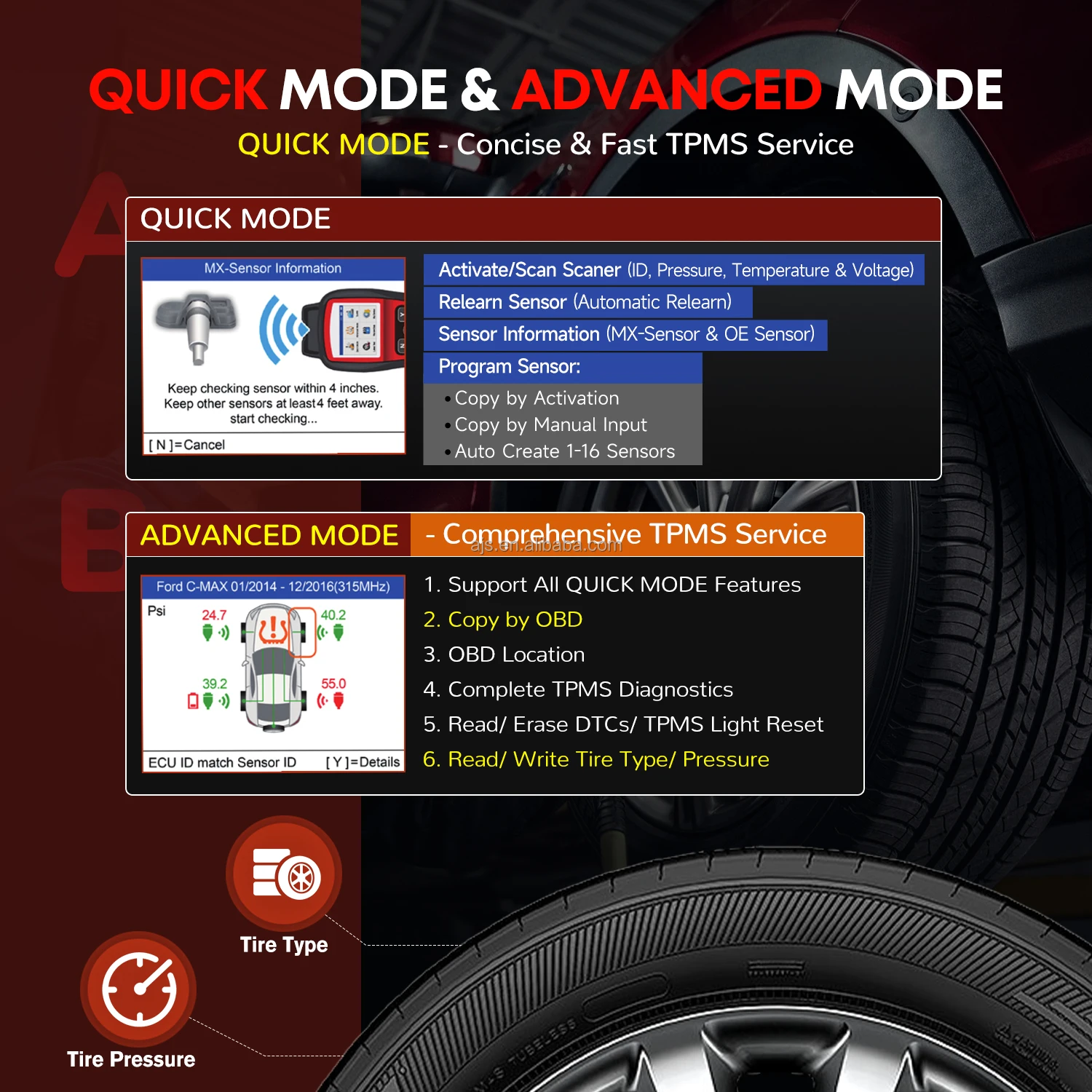 Autel MaxiTPMS TS508WF TPMS Relearn Tool Car Repair Tool Code Reader Scanner Tire Pressure Monitor Diagnostic Machine