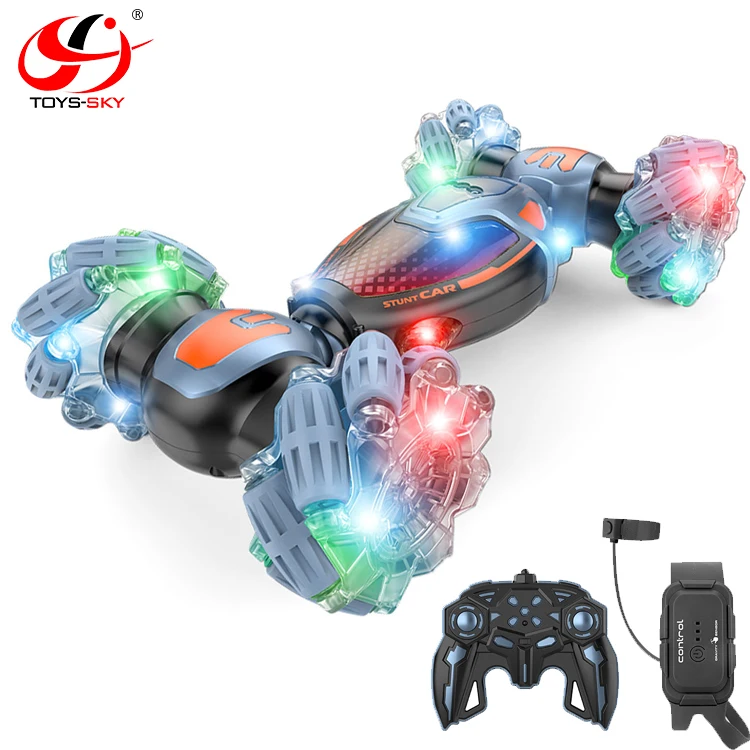 Dual-Sided Remote Control Drift Twist Hand Gesture Sensing RC Stunt  Car Toys with Light Music Metal Frequency