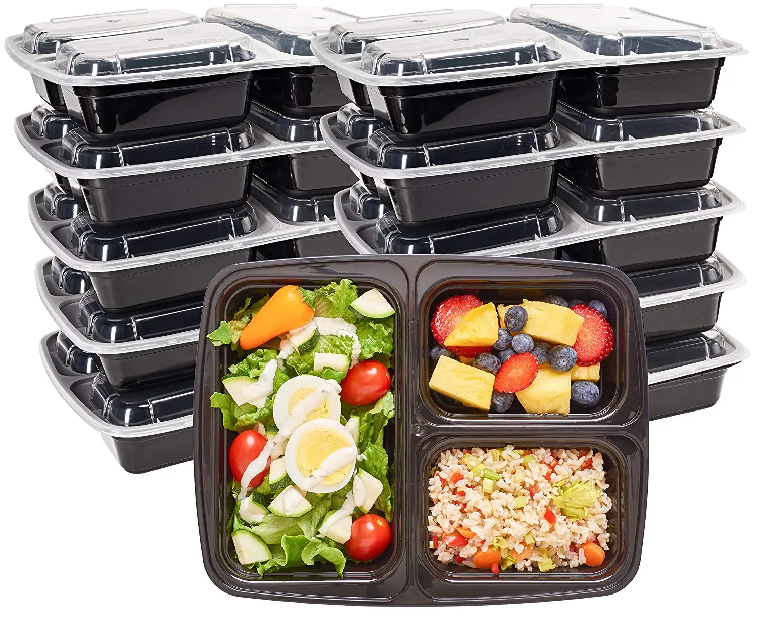 10pcs Meal Prep 3 Containers Plastic Food Storage Microwavable