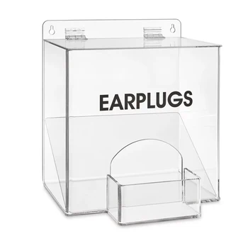 Wall Acrylic Automatic Earplug Dispenser Lucite Earplug Container with Flip up Cover Etch Logo Acrylic Ear Plug Display Box