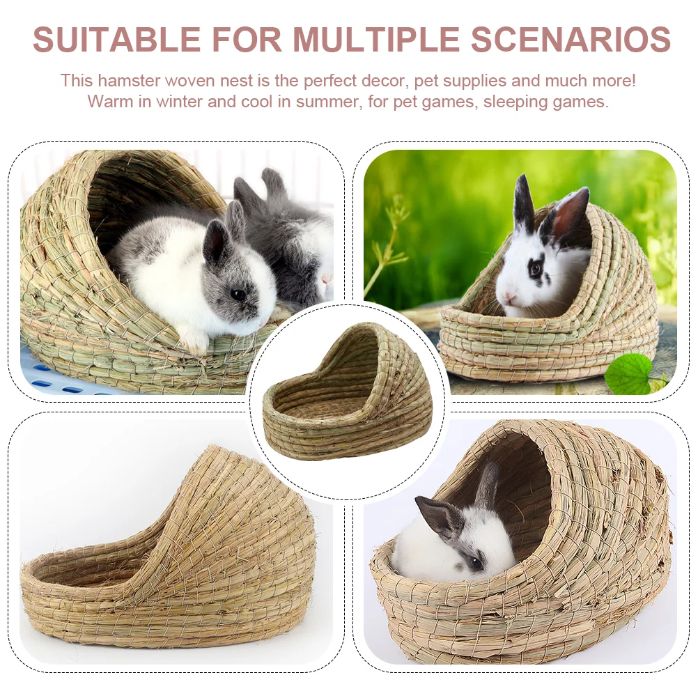 Hamster House Woven Straw Mat Bed Bunny Rabbit Guinea Hideout Hay