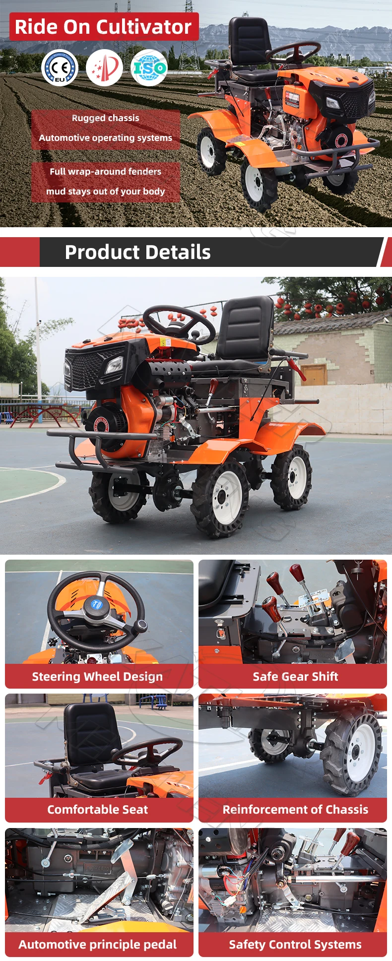 product kather agricultural machinery diesel engine ride on cultivator microtrator 9hp 13hp 15hp mini motoculteur 4wd ride on tiller-1