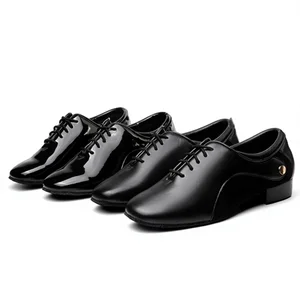 Men's Ballroom Latin Dance Shoes Soft-Soled Flat-Heeled Outdoor Non-Slip Square Social Dance Shoes PU Upper Genuine Leather