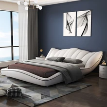 Italian Minimalist Leather Bed, Modern Minimalist Master Bedroom with Storage Space, Double Bed