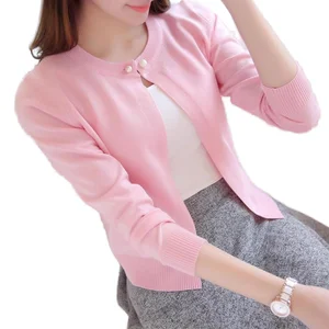 2022 Women's Candy Colors Thin Cardigan Short Length Autumn Sweaters with Button Decoration Knitted Tops Clothing