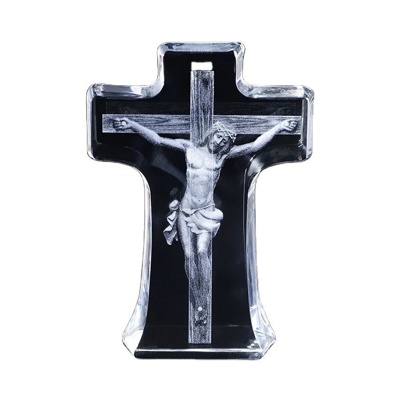 Unique Design 3D Laser Jesus Christ Cross Shaped Crystal Religion Souvenir Gift