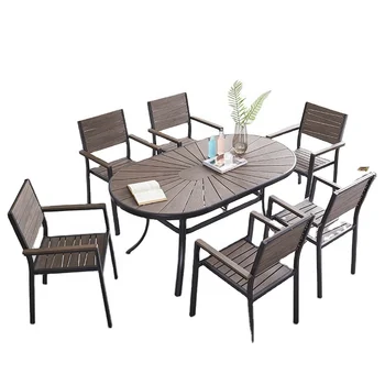 Modern Dining Room Patio Plastic Wood Dining Table Set For 4 Chairs Outdoor Garden Furniture Sets