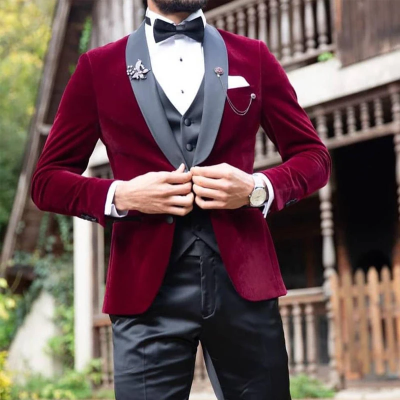 Mens Wool Burgundy Red Wedding Suit Online  Bagtesh Fashion