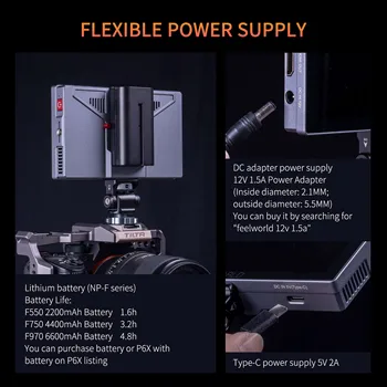FEELWORLD P6X On-Camera Monitor 5.5 Inch Aluminum Alloy Body 1000nit High Brightness 4K 60Hz Support 3D LUT Factory Supply detail image