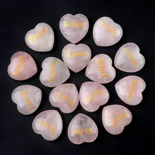 Inspirational Stones With Words Crystal Natural 30mm Rose Quartz Stone Heart Love Carved Peace Happiness Kindness Lucky