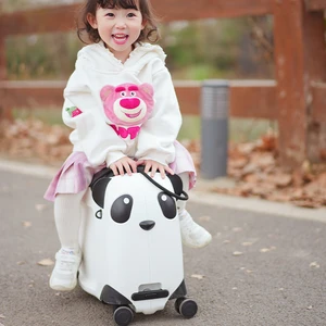 PP Panda Design Cute Kids Spinner Luggage 21" Unisex Hardshell Carry-On Suitcase with Ride-On Feature