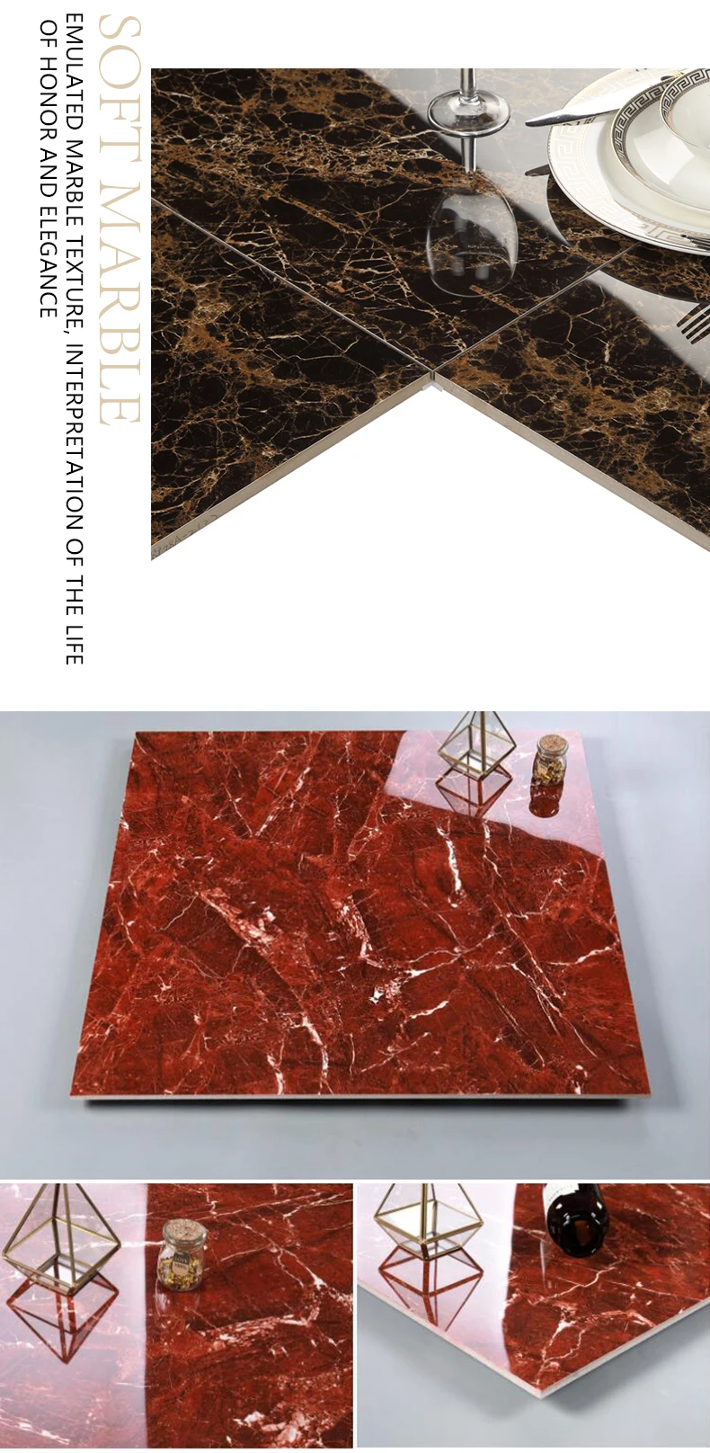 Antislip material ceramic tile 60X60 floor full body black porcelain marble Stone Imitation Texture tiles manufacture