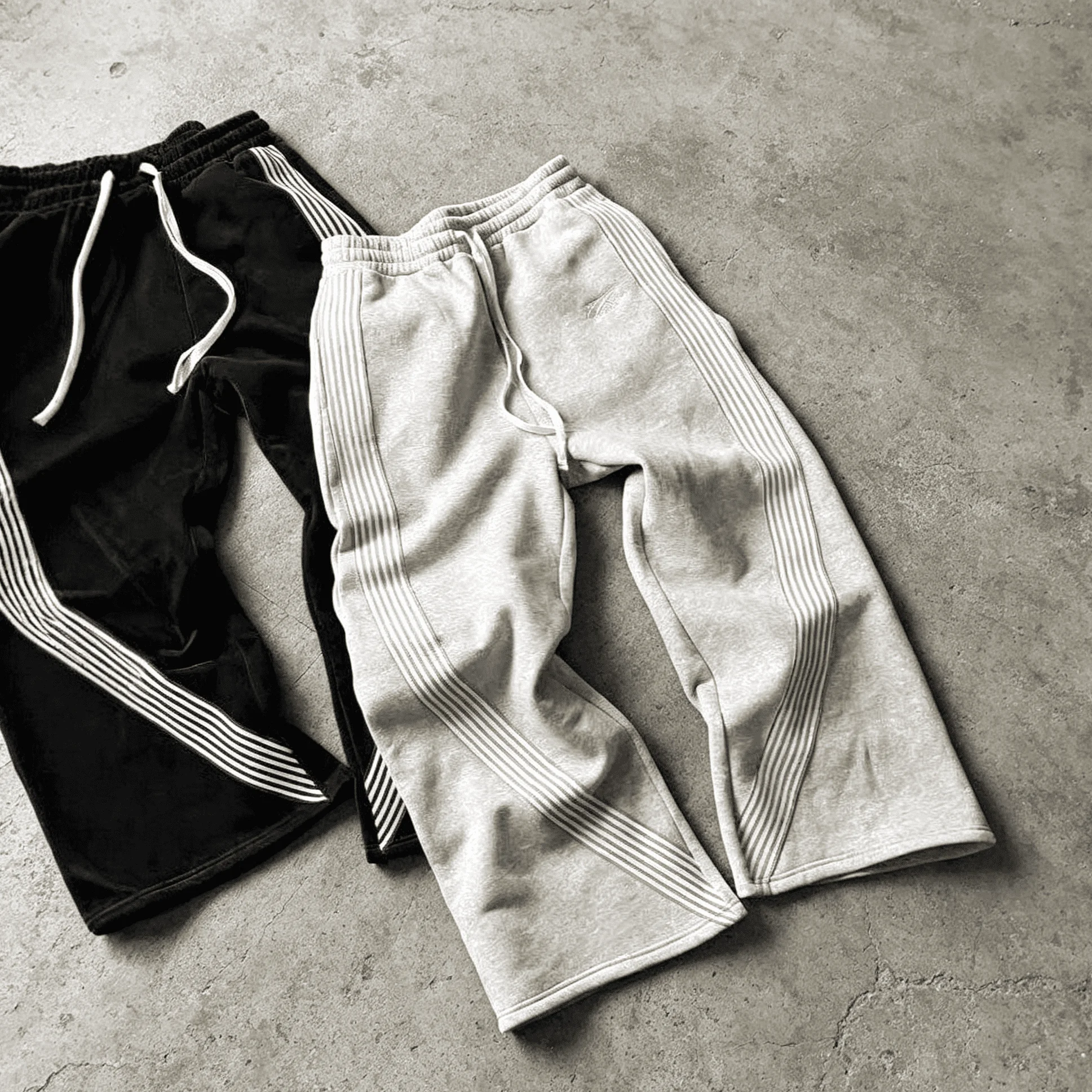 Custom Striped Baggy Sweatpants Mens Oversized French Terry Wide Leg Streetwear Casual Drawstring Elastic Waist Jogger Pants gallery 4