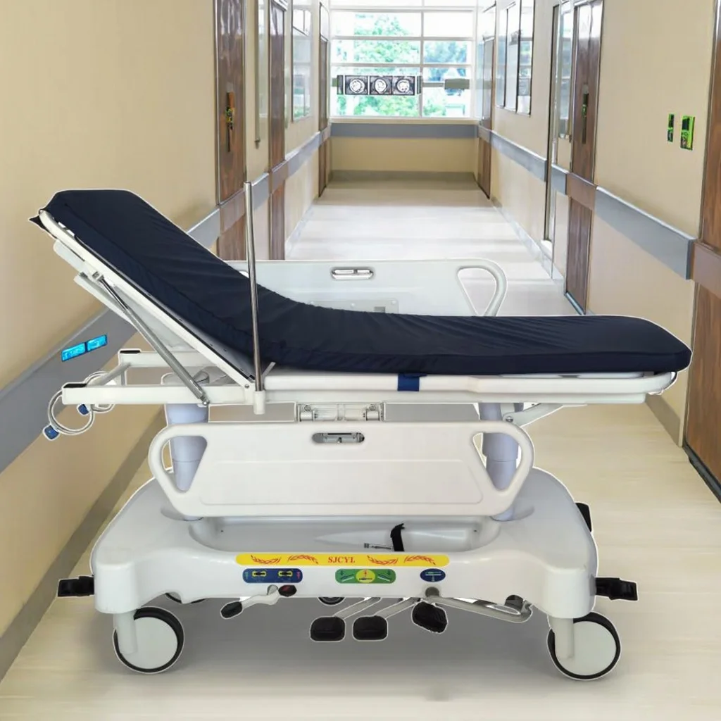 Width-Adaptive Commercial Durable Multi-Function Transfer Trolley with Hydraulic Lift & Collapsible Guardrails 3