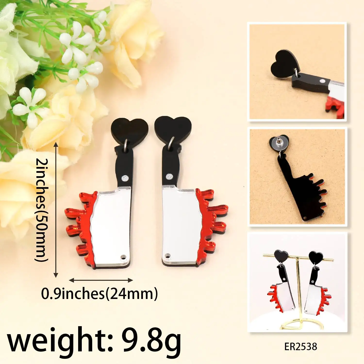 ZSHER2538 Halloween Bloody Knife Black Acrylic Drop Earrings Vintage Style Laser Cut Jewelry for Gifts Inspired by Scream Movie manufacture