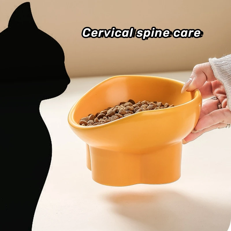 Protect Pet's Spine Small Dog Anti Vomiting Raised Cat Food Bowls Tilted Elevated Cat Bowl Ceramic Pet Food Bowl