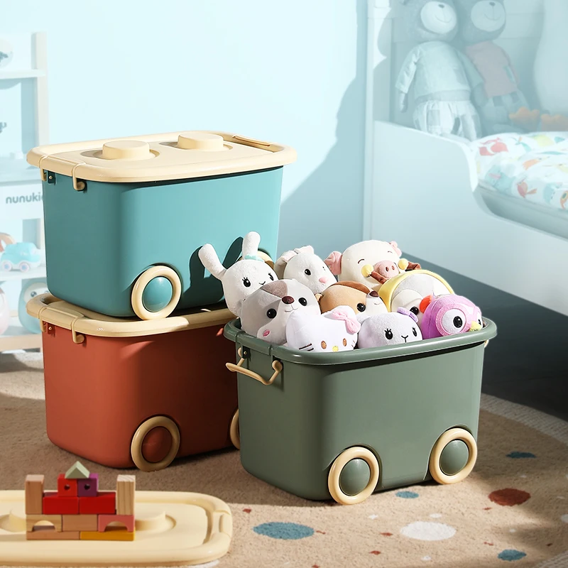 LVCAT Best-Selling Macaron Colored Storage Box Big Volume Kids  Storage Bin with Plastic Lid & Wheels