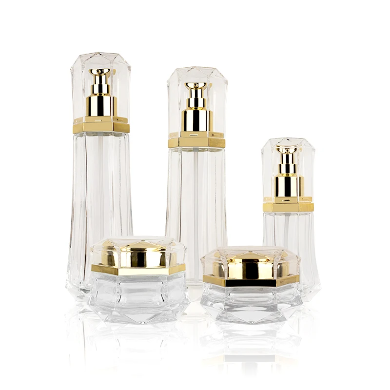 40ml 100ml 120ml Luxury empty clear cosmetic packaging glass bottle set lotion serum glass bottles face cream jars set