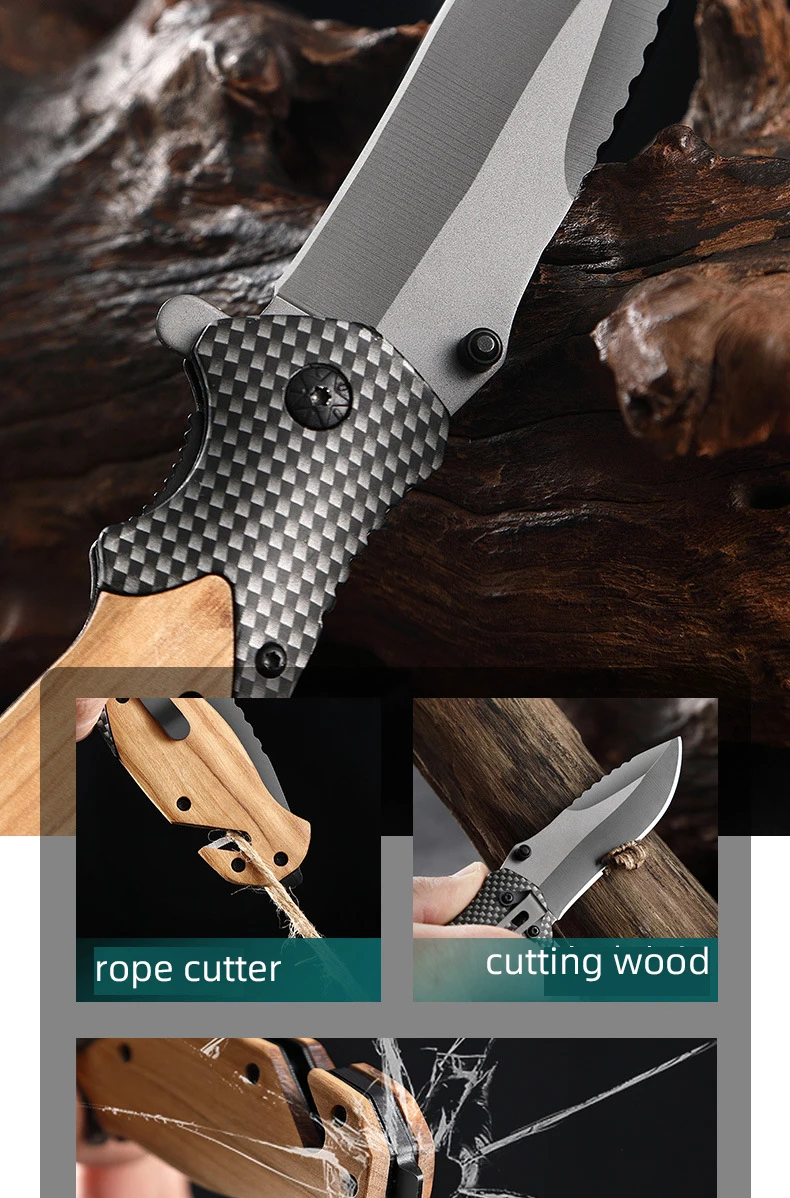 Olive Damascus Outdoor Camping Survival Tactical Knife Hunting Handle