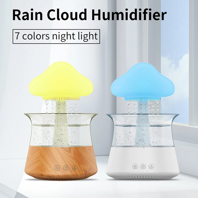 Rain Cloud Humidifier With Remote Control Water Drip Mushroom Diffuser Rain Drop Humidifier for Sleeping Relaxation