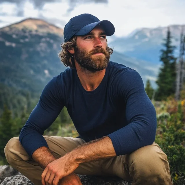 MereSports Premium Merino Wool Jersey Long Sleeves Outdoor T-Shirt O-Neck Yarn Dyed Knitted Fabric Print for Men