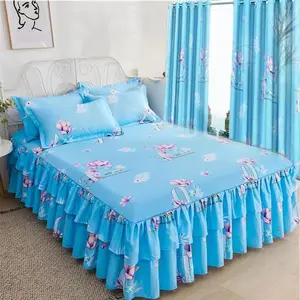 Hot Selling Microfiber Bedding Set with 5 Pieces Including King Size Curtain From China; Floral Embroidered Pattern for Home Use