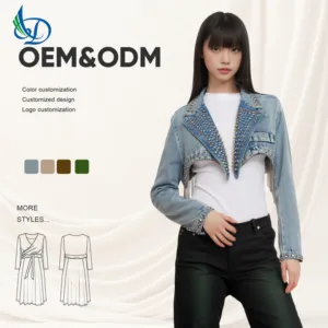 Women's Short Square Denim Jacket Autumn XL Collar