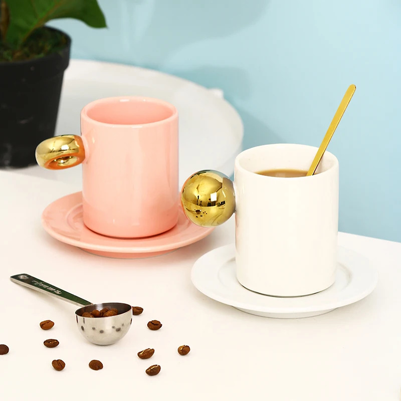 Promotional Eco Ware 220ml Porcelain Coffee Mug Normal Size Cappuccino Espresso Cups Golden Handle Ceramic Cold Safe Camping supplier