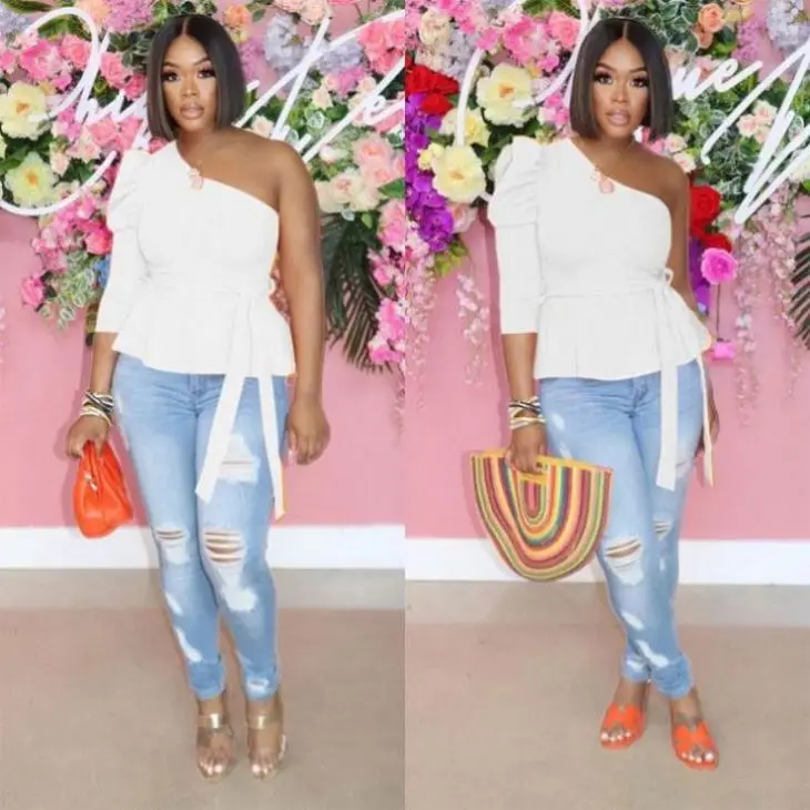 2022 Summer Ruffle Shirts Blouses Ladies Elegant Tops Wholesale One  Shoulder Cute Tops Plus Size Women's Blouses Shirts - Buy Ruffle Shirts For  Women,Blouses Elegant Women,One Shoulder Tops For Ladies Product on