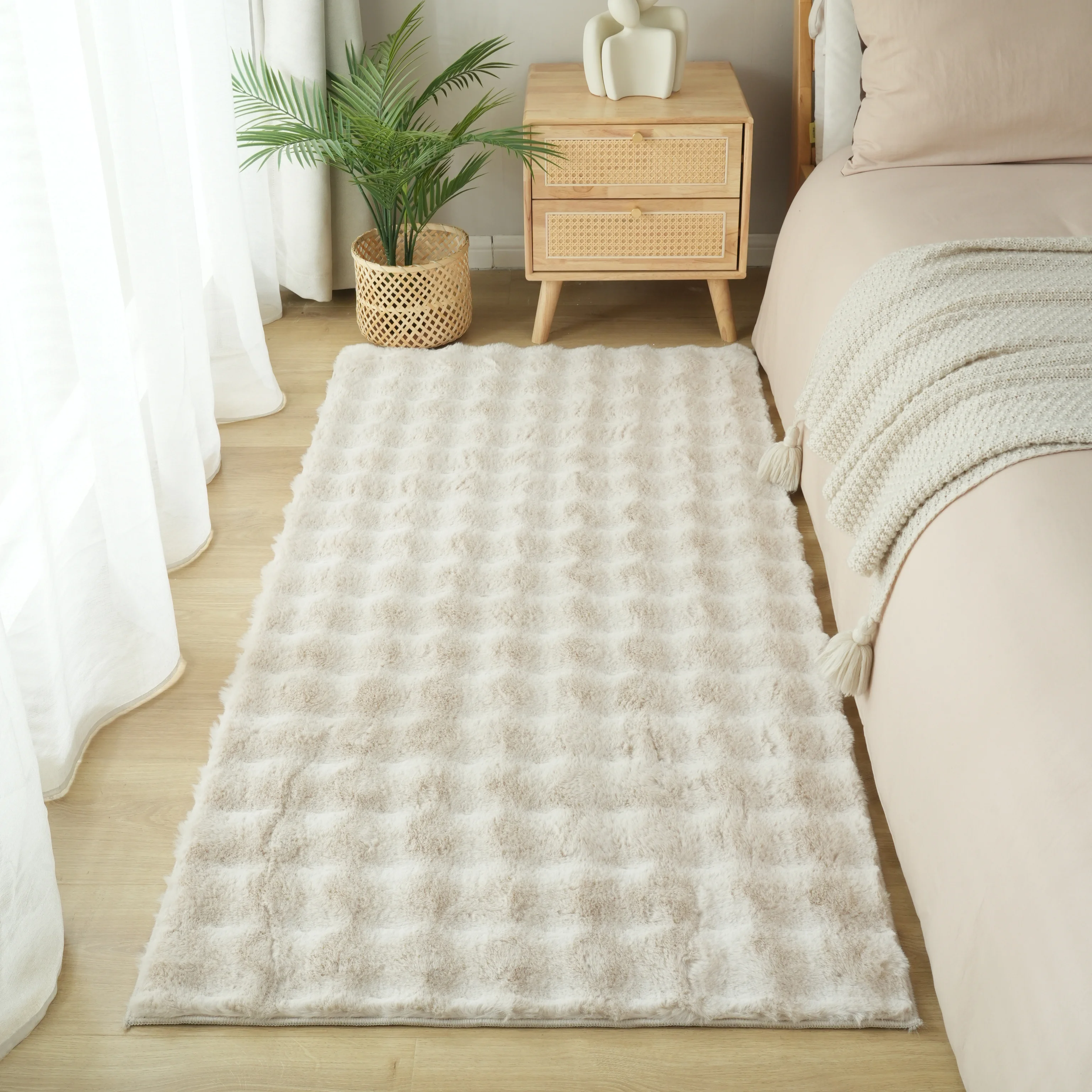 Weiße Beige Wohnraumdekoration 3d Bubble Teppich Waschbar Extra Weicher Flauschiger Bettvorleger Dicker Teppich
