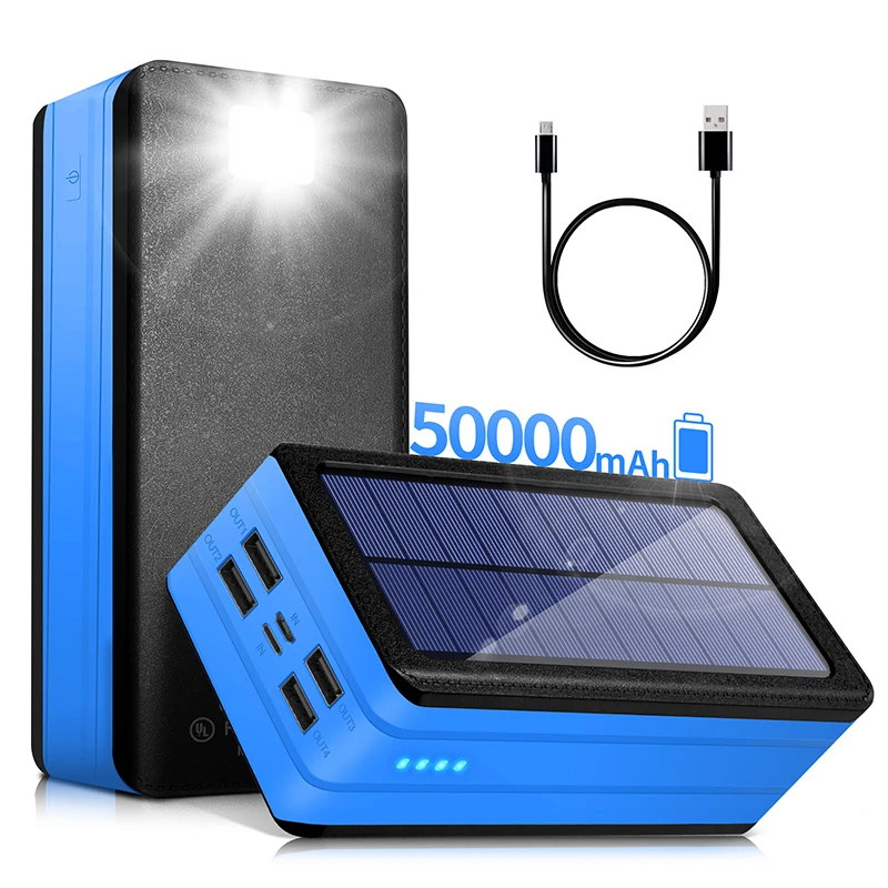 PSOOO Cargador Solar 30000mAh, Bateria Solar con Entrada Tipo C Power Bank  Solar con 2 Salidas