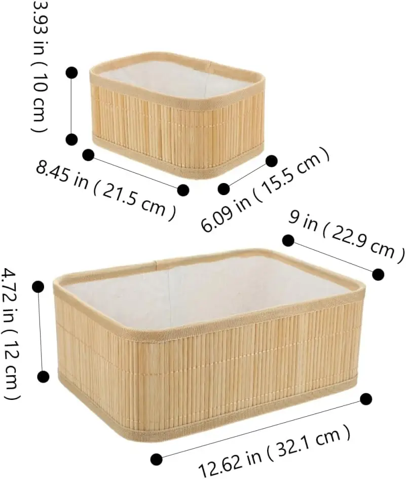 Bamboo Woven Storage Basket, Storage Basket 3 Pack Set with Lining