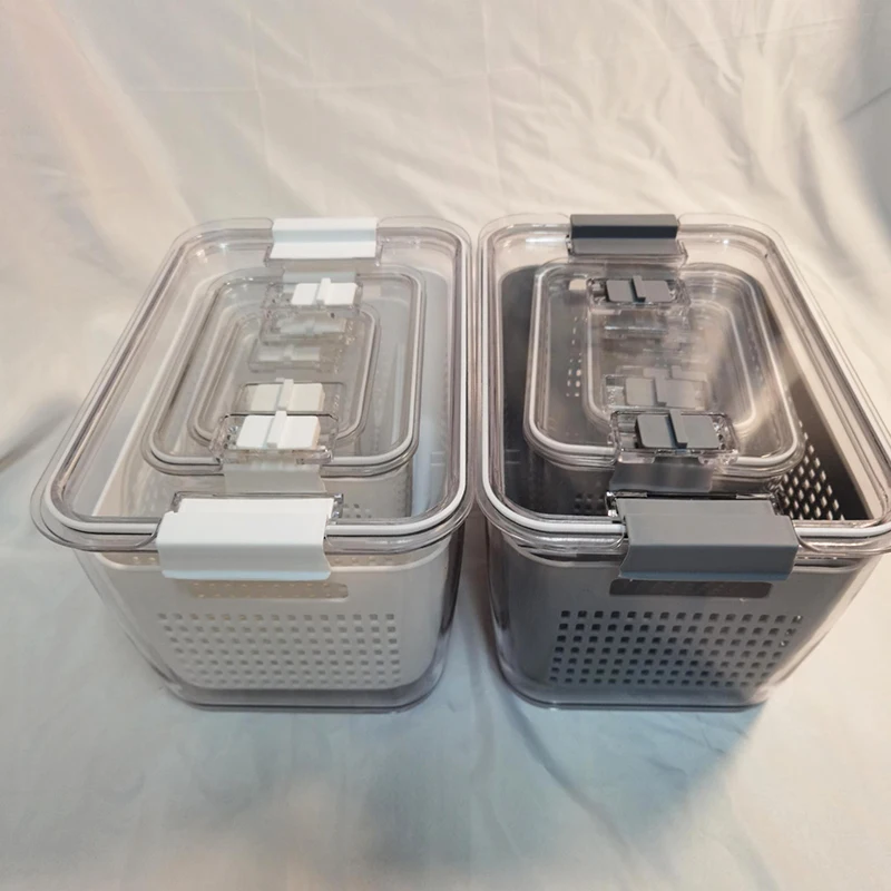 3PCS Set Fruit and Vegetable Drain Basket Preservation Box Refrigerator Organizer Bin Plastic Stackable Fridge Storage Container