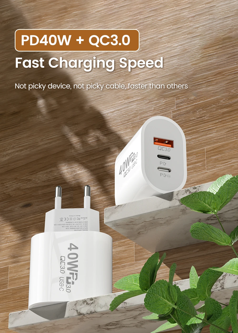 Type C Charger Fast Charging Usb C Charger Pd40w Qc3.0 Mobile Phone