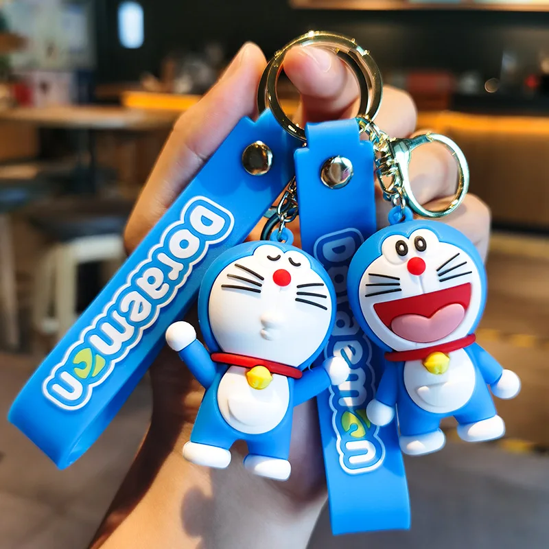 Fashion Promotional Gift Pvc Keychain Doraemon Keychain With Gold Ring