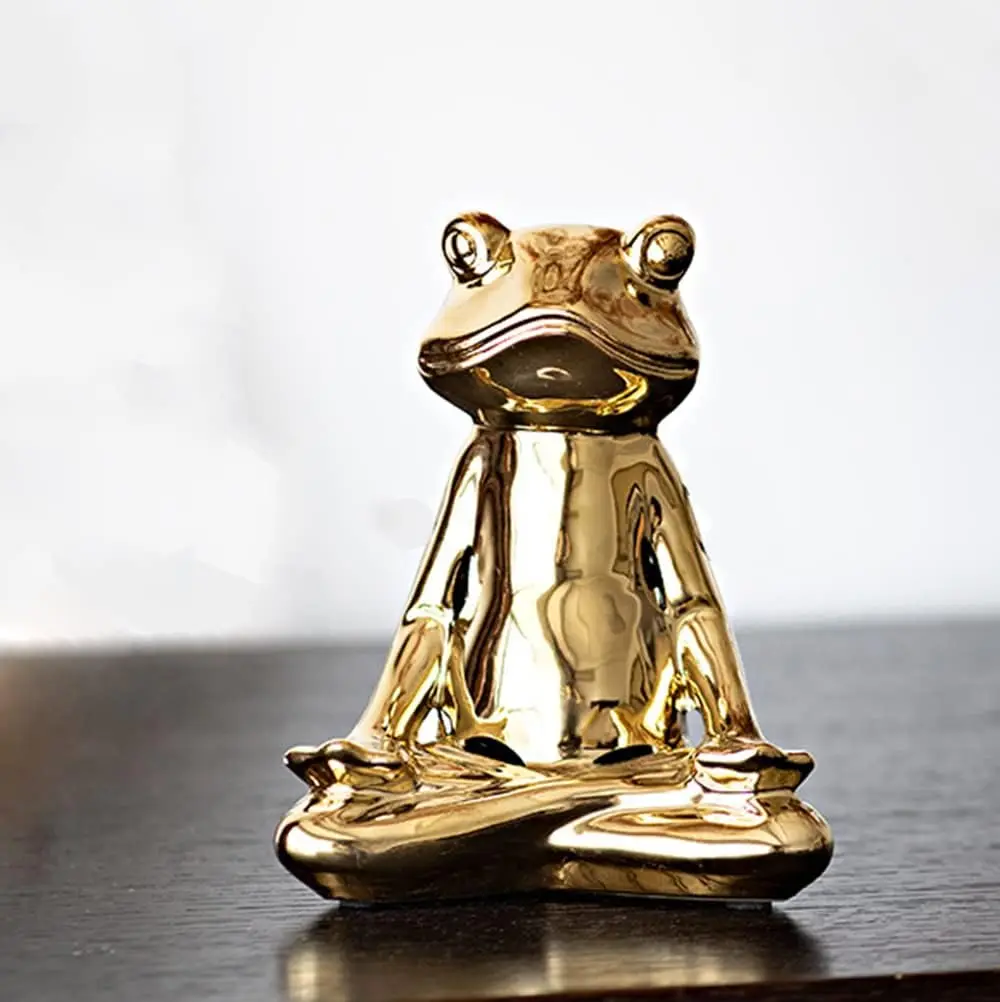 Customizable Gold Ceramic Frog Statue Yoga Animal Statue Zen Frog Statue for Home Spiritual Room Decoration