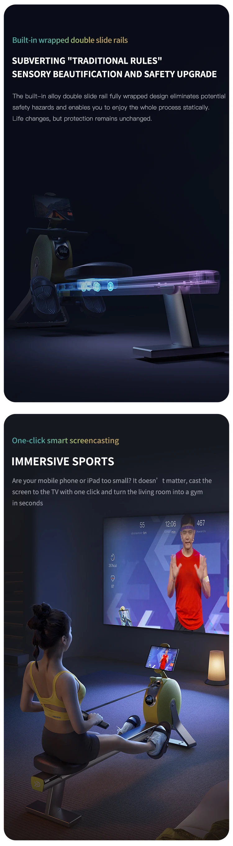 Ypoo Selfgenerating Electricity Alloy Track Rowing Machine With