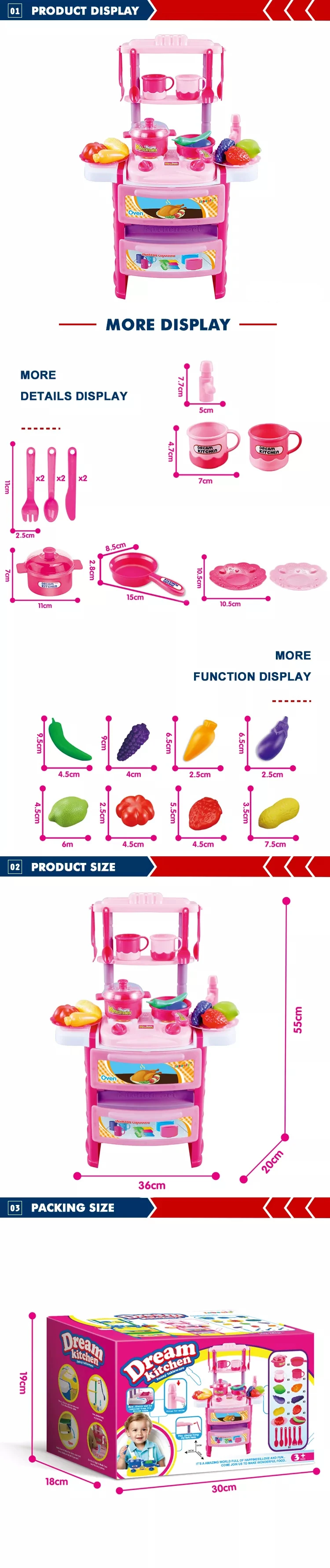 Cooking Game Toys Pink And Blue Plastic Kitchen Play Set With Light And