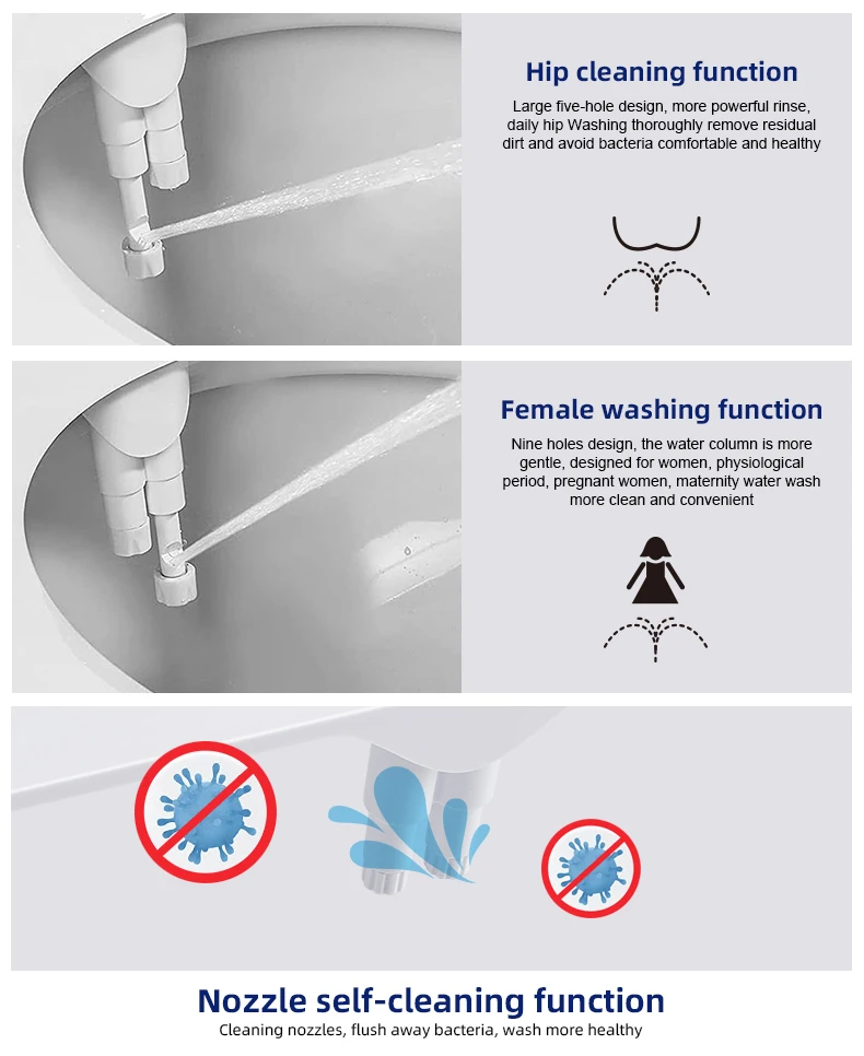 Simple Slim Dual Nozzle Bidet Attachment With Nozzle Self-cleaning, Hot Selling Non Electric Shattaf Bidet Toilet Seat details