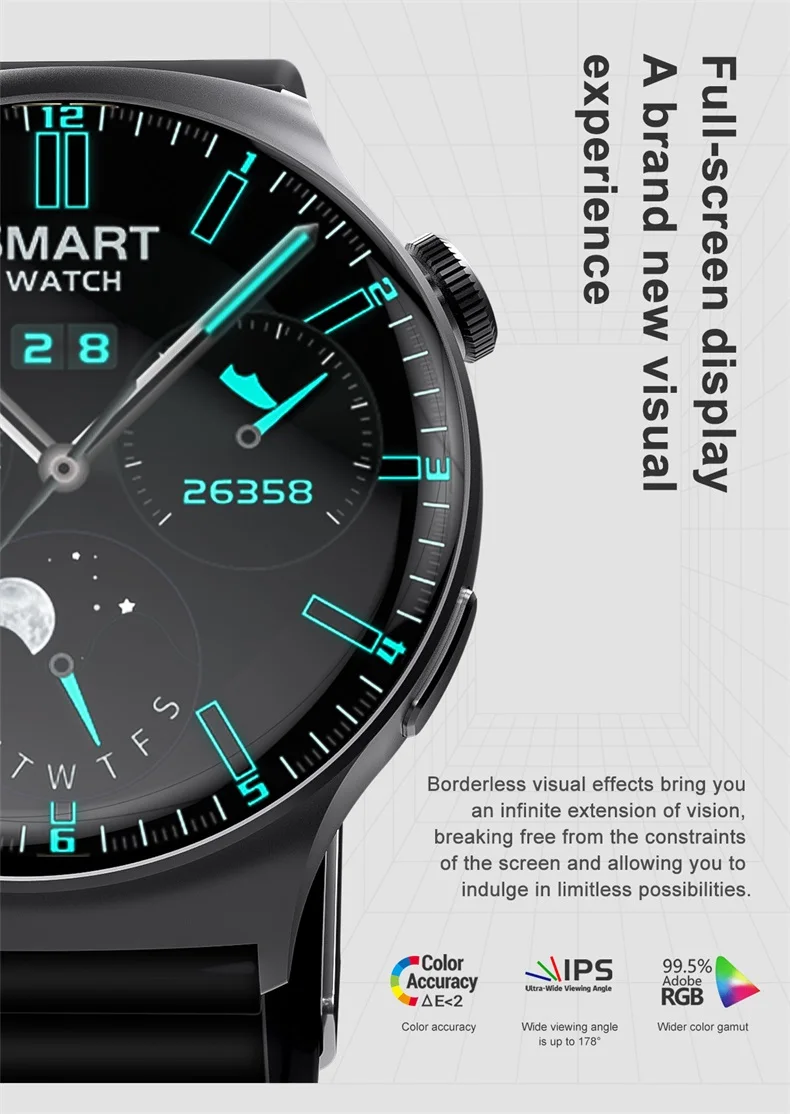 1,5-palčni HD okrogel polni zaslon na dotik NFC Compass Smartwatch športne ure BT Call pametna ura za moške ženske DT4 Mate (4).jpg