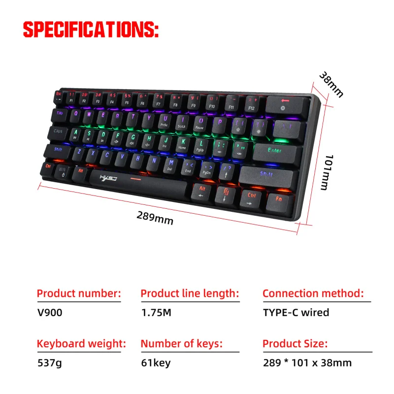 HXSJ V900B RGB USB Wired Gaming Typewriter Keyboard
