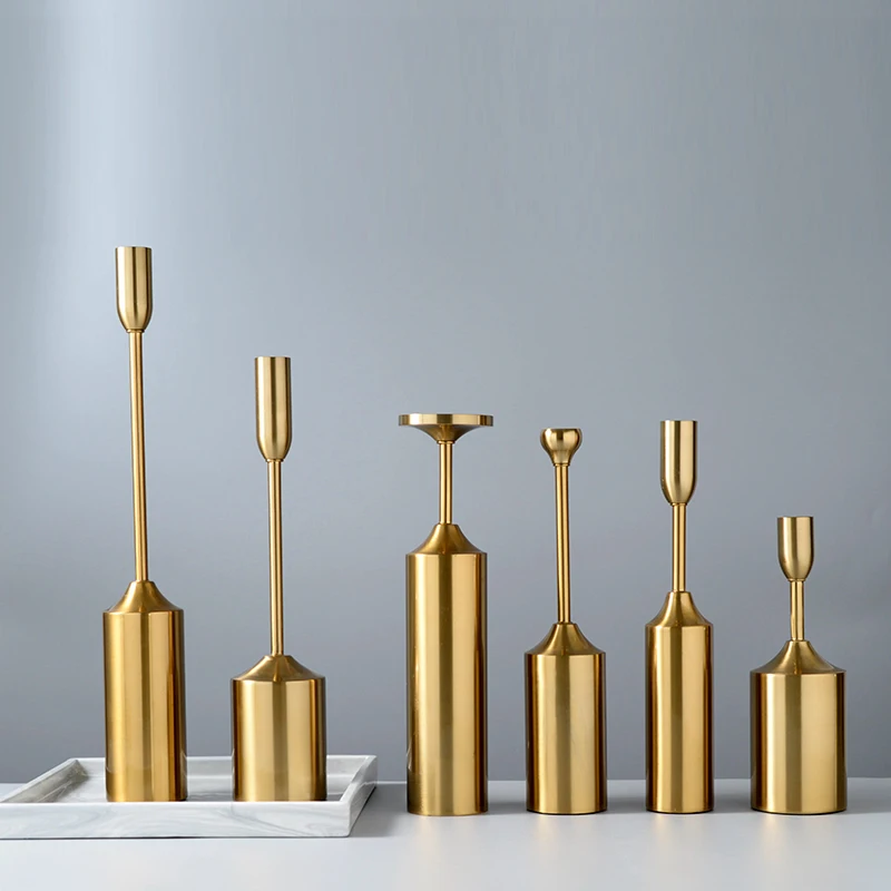 6pcs one set plating gold candle holder decorative table centerpiece modern candle stick for decoration