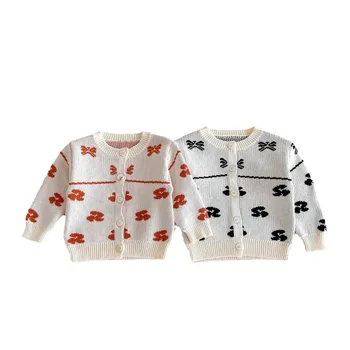 Autumn 2025 Korean Children's Knitted Sweater Jacquard Cotton Yarn Princess Sweater Cardigan for Girls